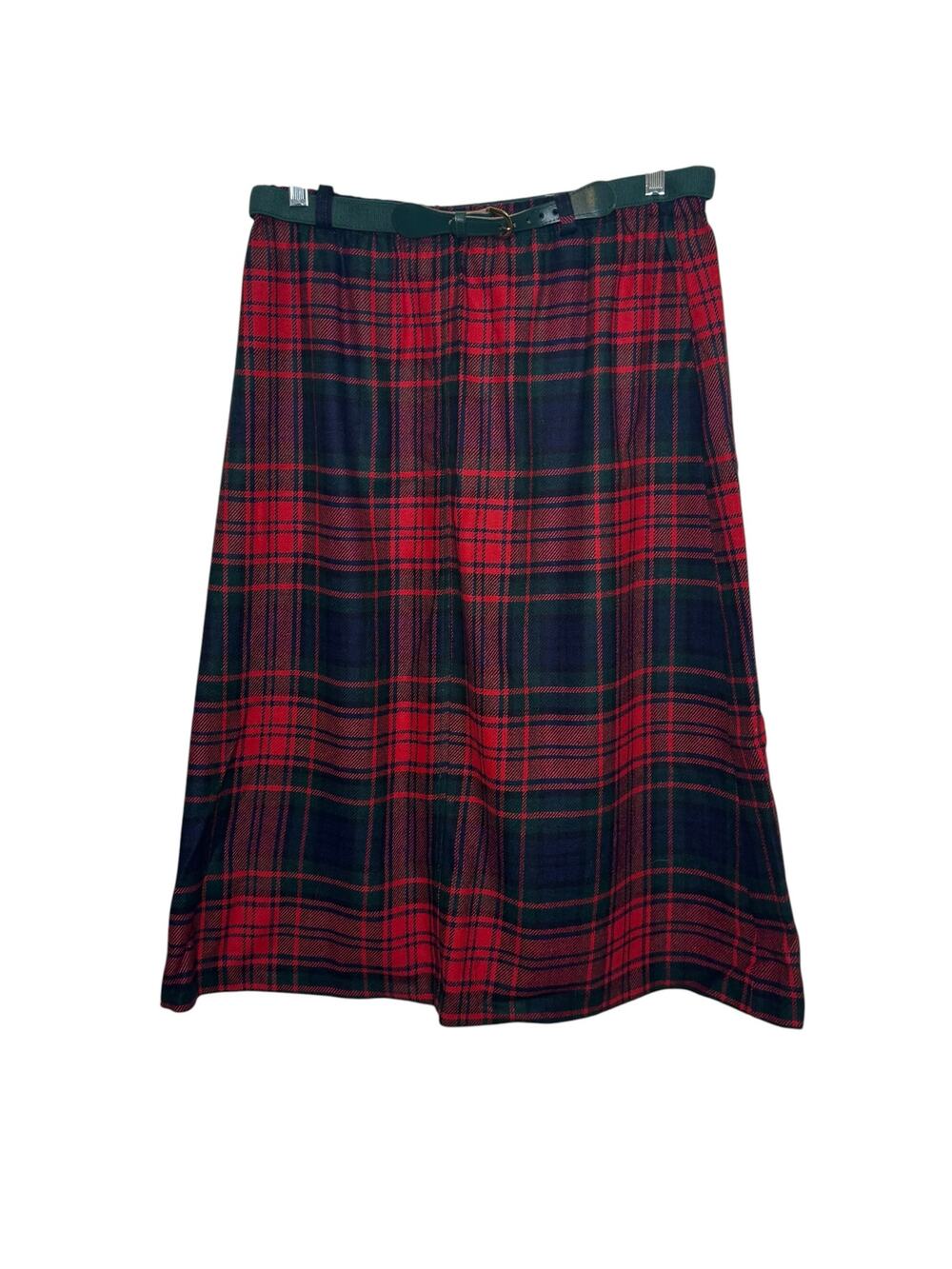 Vintage Hunter Sportswear Size 16 Made in USA Tartan Plaid Midi Skirt with Belt